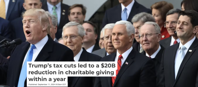 President Donald Trump, Vice President Mike Pence and Republican lawmakers celebrate the passage of the Tax Cuts and Jobs Act in December 2017. Chip Somodevilla/Getty Images
